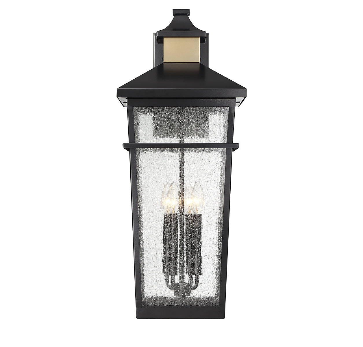 Kingsley 4-Light Outdoor Wall Lantern in Matte Black with Warm Brass Accents
