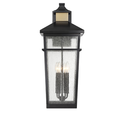 Kingsley 4-Light Outdoor Wall Lantern in Matte Black with Warm Brass Accents