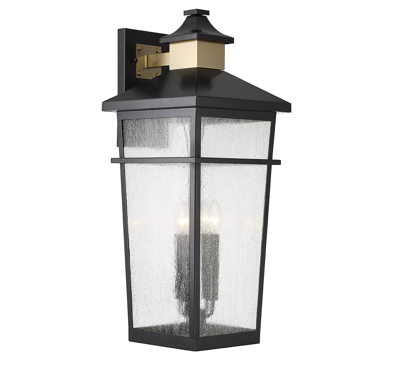 Kingsley 4-Light Outdoor Wall Lantern in Matte Black with Warm Brass Accents