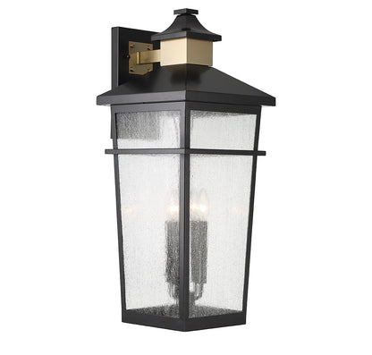 Kingsley 4-Light Outdoor Wall Lantern in Matte Black with Warm Brass Accents