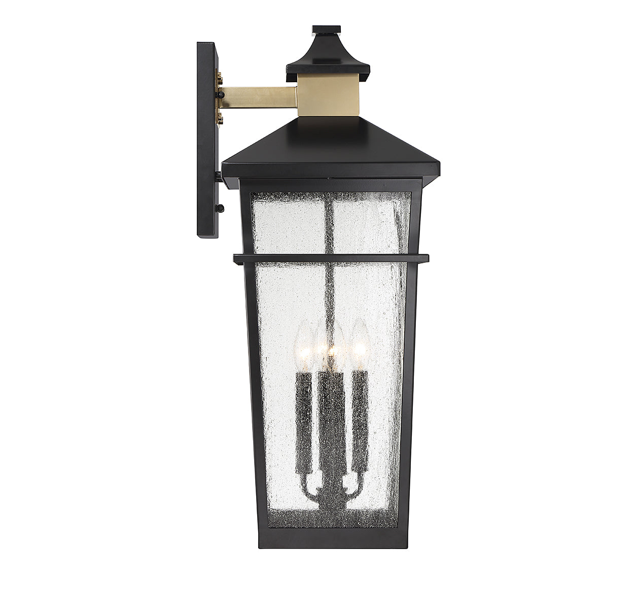 Kingsley 4-Light Outdoor Wall Lantern in Matte Black with Warm Brass Accents