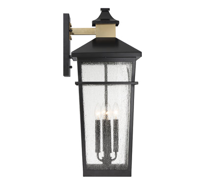 Kingsley 4-Light Outdoor Wall Lantern in Matte Black with Warm Brass Accents