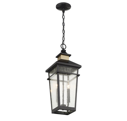 Kingsley 2-Light Outdoor Hanging Lantern in Matte Black with Warm Brass Accents