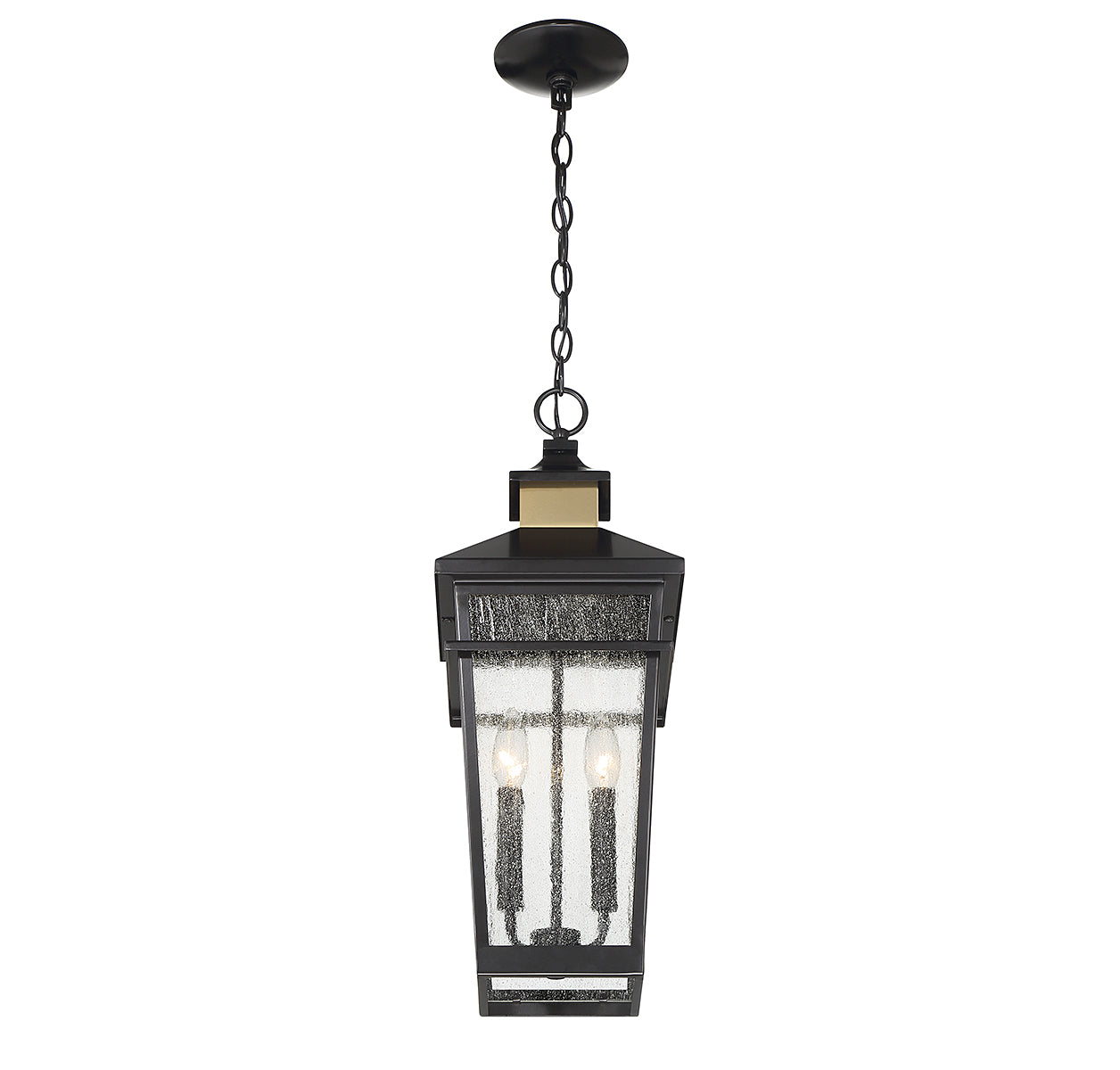 Kingsley 2-Light Outdoor Hanging Lantern in Matte Black with Warm Brass Accents