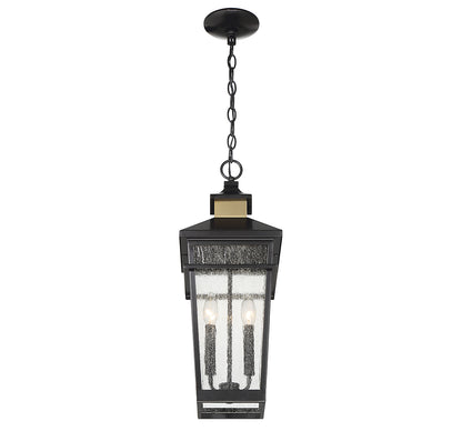 Kingsley 2-Light Outdoor Hanging Lantern in Matte Black with Warm Brass Accents