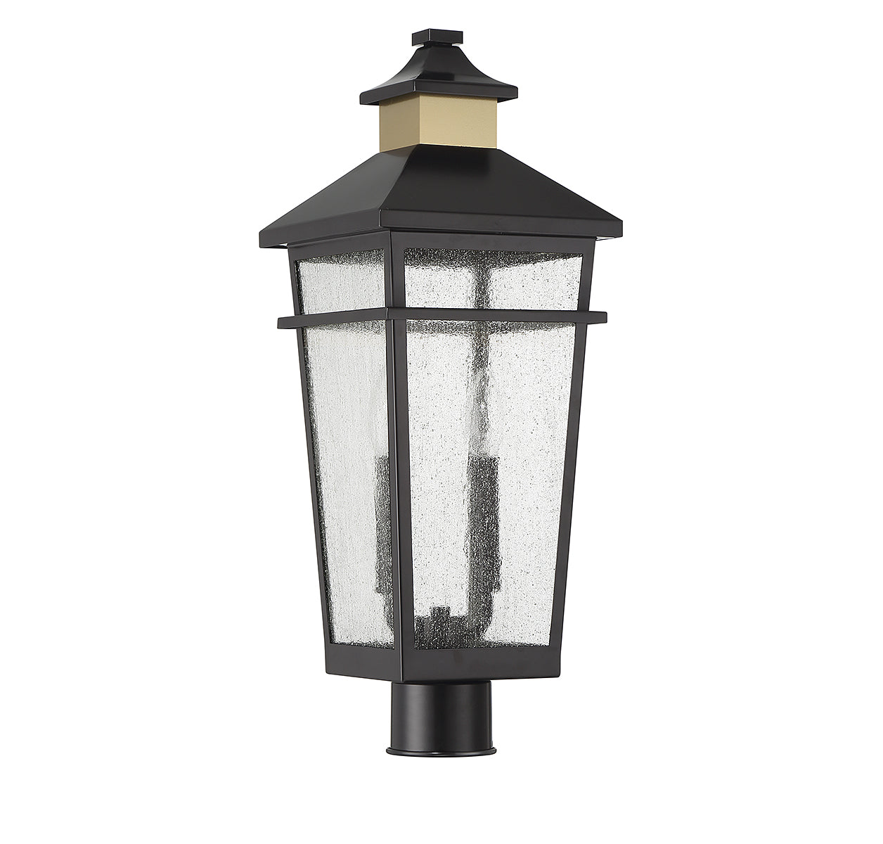 Kingsley 2-Light Outdoor Post Lantern in Matte Black with Warm Brass Accents
