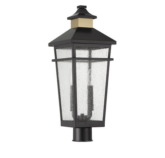 Kingsley 2-Light Outdoor Post Lantern in Matte Black with Warm Brass Accents