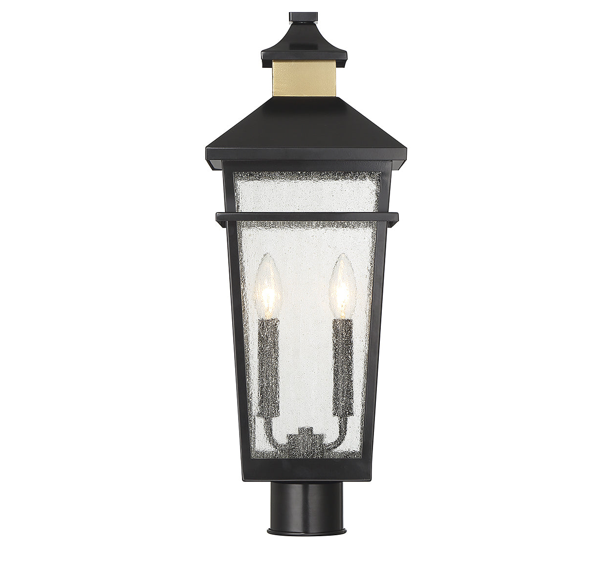Kingsley 2-Light Outdoor Post Lantern in Matte Black with Warm Brass Accents