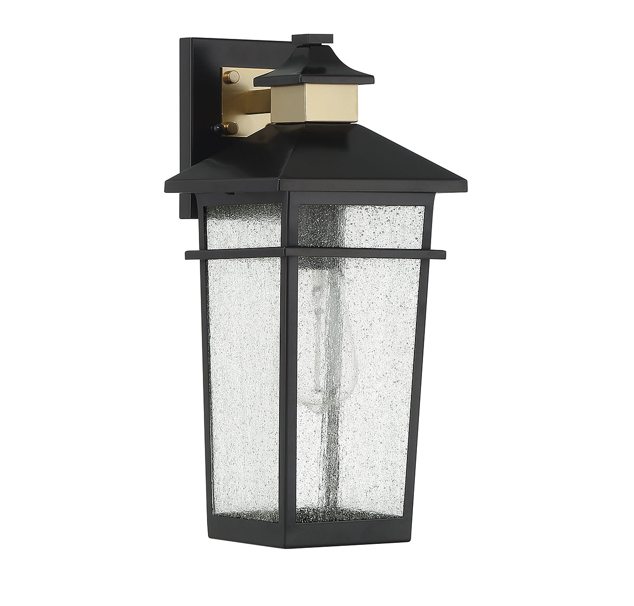 Kingsley 1-Light Outdoor Wall Lantern in Matte Black with Warm Brass Accents