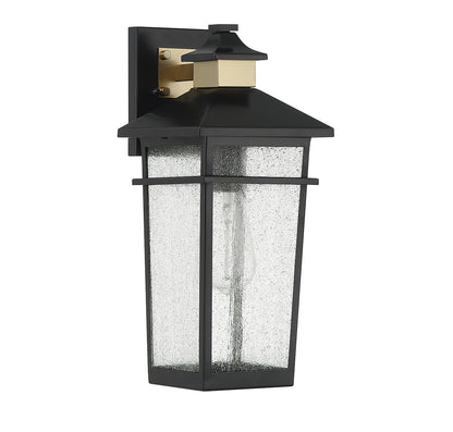Kingsley 1-Light Outdoor Wall Lantern in Matte Black with Warm Brass Accents