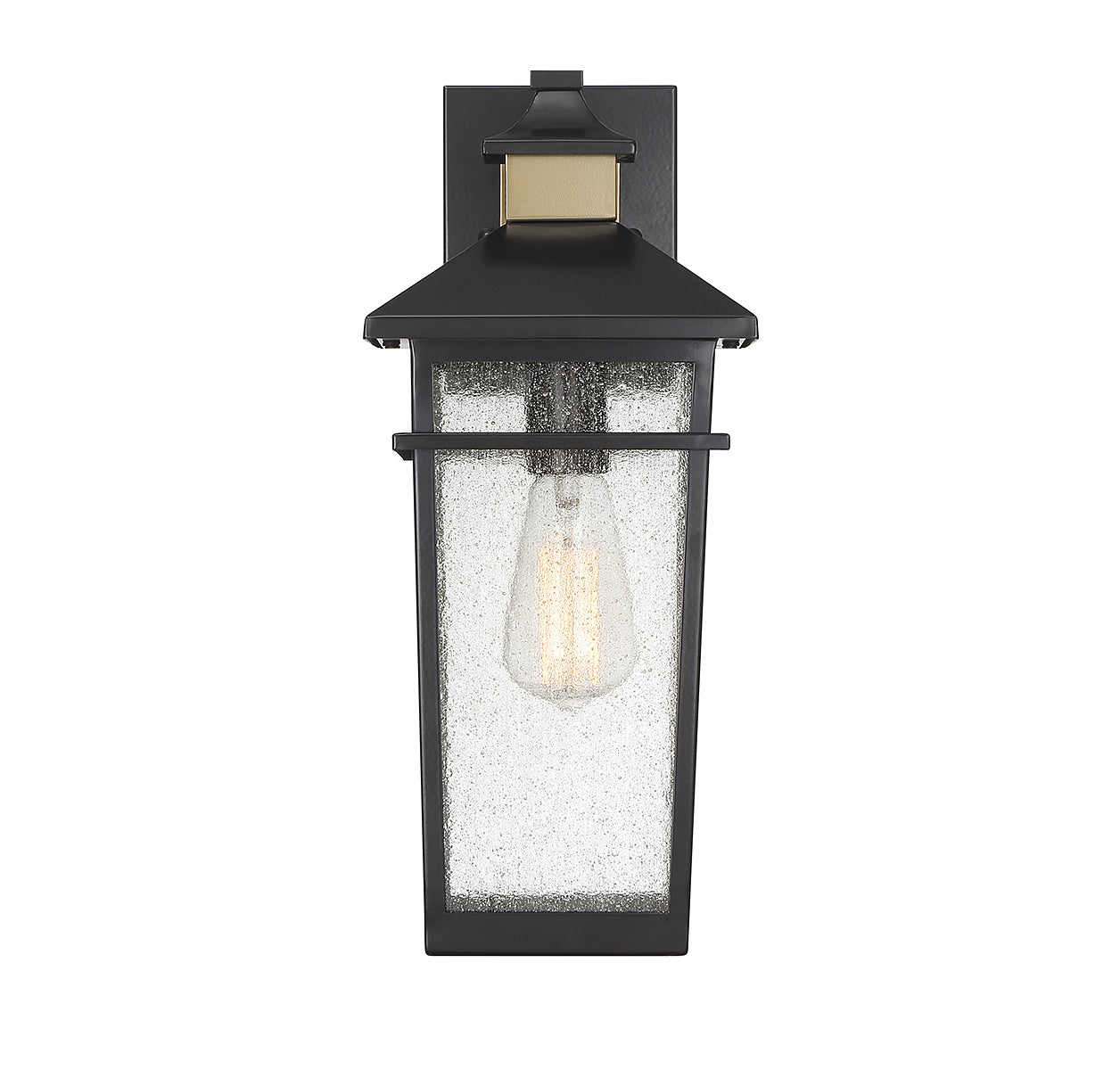 Kingsley 1-Light Outdoor Wall Lantern in Matte Black with Warm Brass Accents