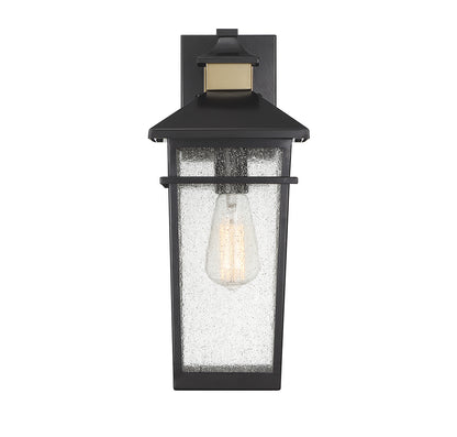 Kingsley 1-Light Outdoor Wall Lantern in Matte Black with Warm Brass Accents