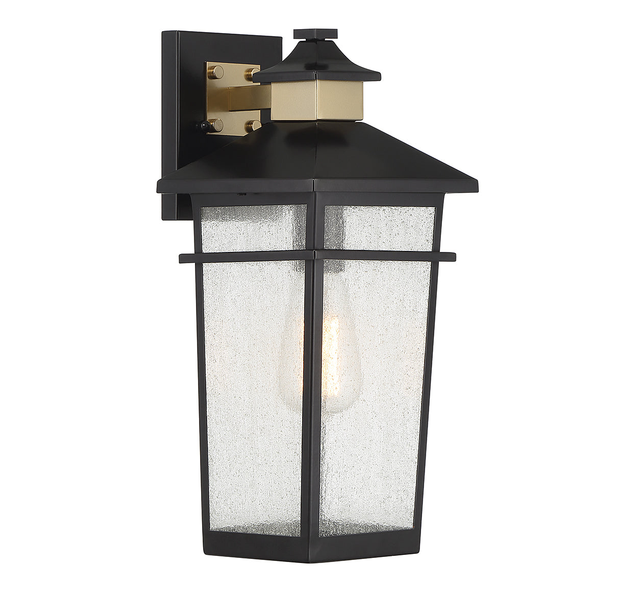 Kingsley 1-Light Outdoor Wall Lantern in Matte Black with Warm Brass Accents