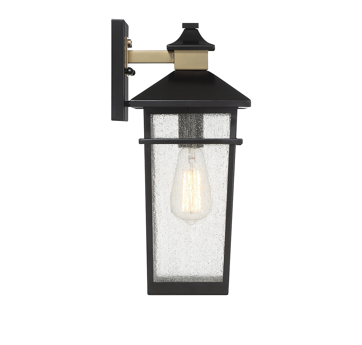 Kingsley 1-Light Outdoor Wall Lantern in Matte Black with Warm Brass Accents