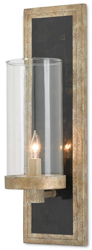 Currey and Company Charade Silver Wall Sconce Antique Silver Leaf, Black Penshell Crackle