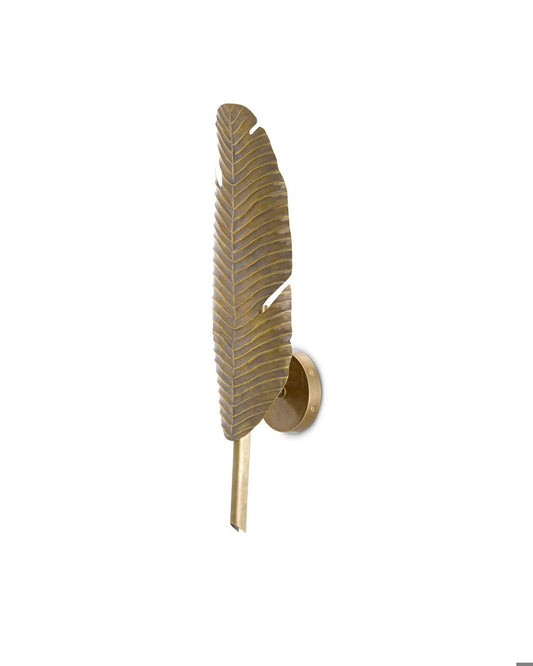 Currey and Company Tropical Brass Leaf Wall Sconce Vintage Brass