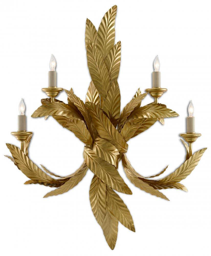 Currey and Company Apollo Gold Twisted Leaf Wall Sconce Contemporary Gold Leaf