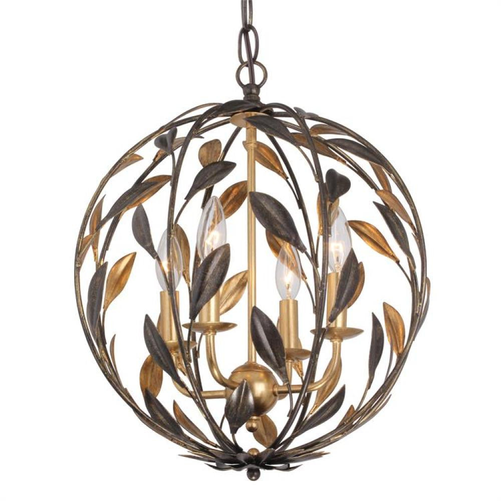 Crystorama Broche 4 Lights Mini Chandelier English Bronze, Antique Gold