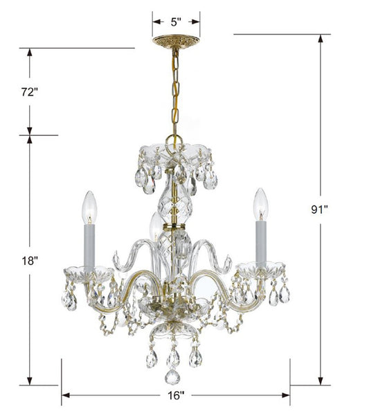 Crystorama Traditional 3 Light Crystal Mini Chandelier Polished Brass