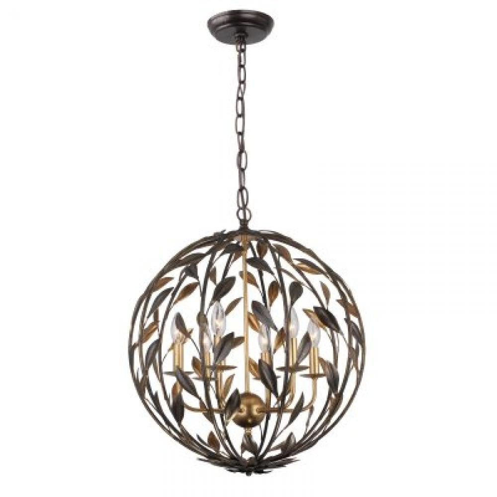 Crystorama Broche 6 Light Chandelier English Bronze, Antique Gold