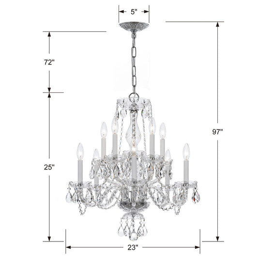 Crystorama Traditional 10 Light Crystal Chandelier Polished Chrome
