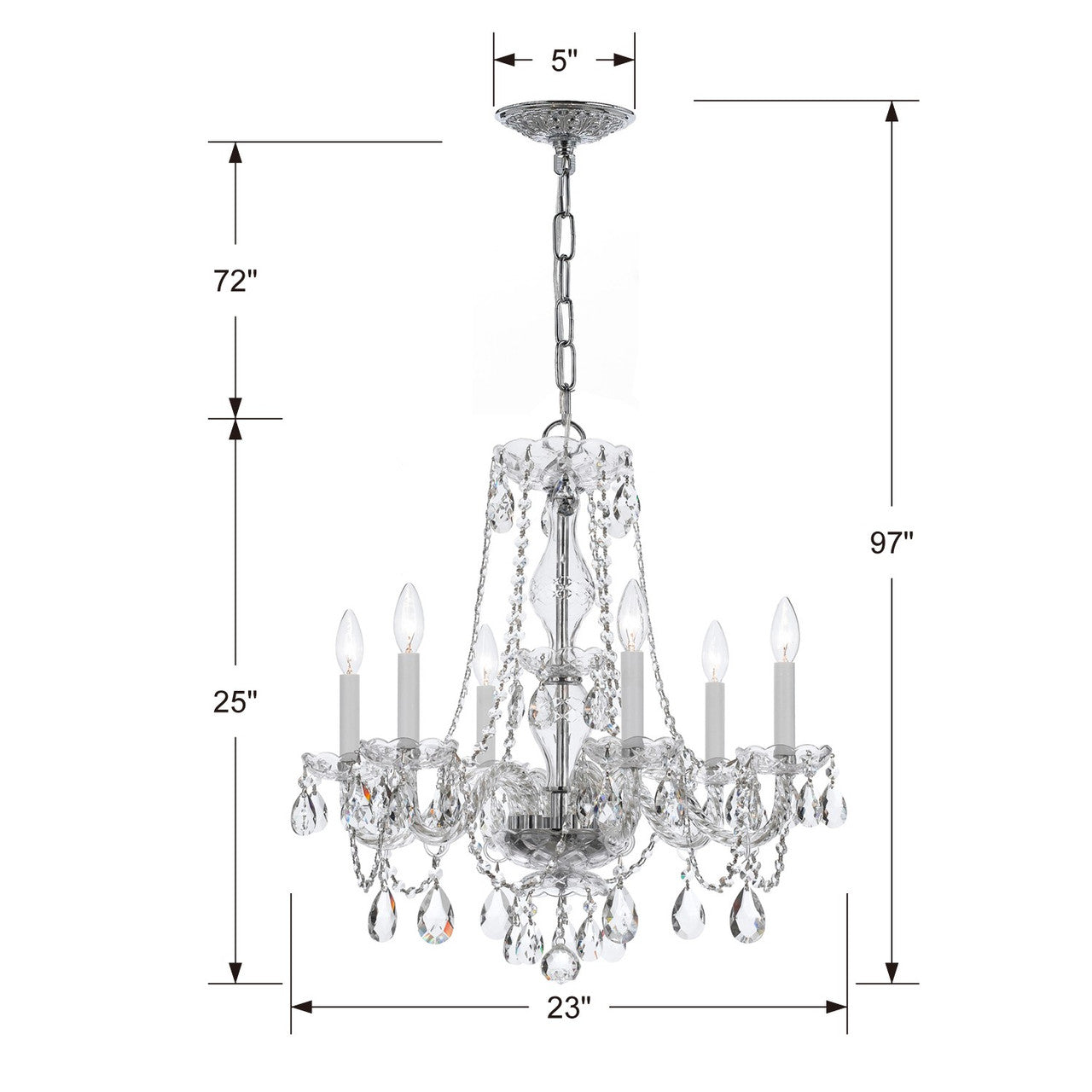 Crystorama Traditional 6 Light Crystal Chandelier Polished Brass