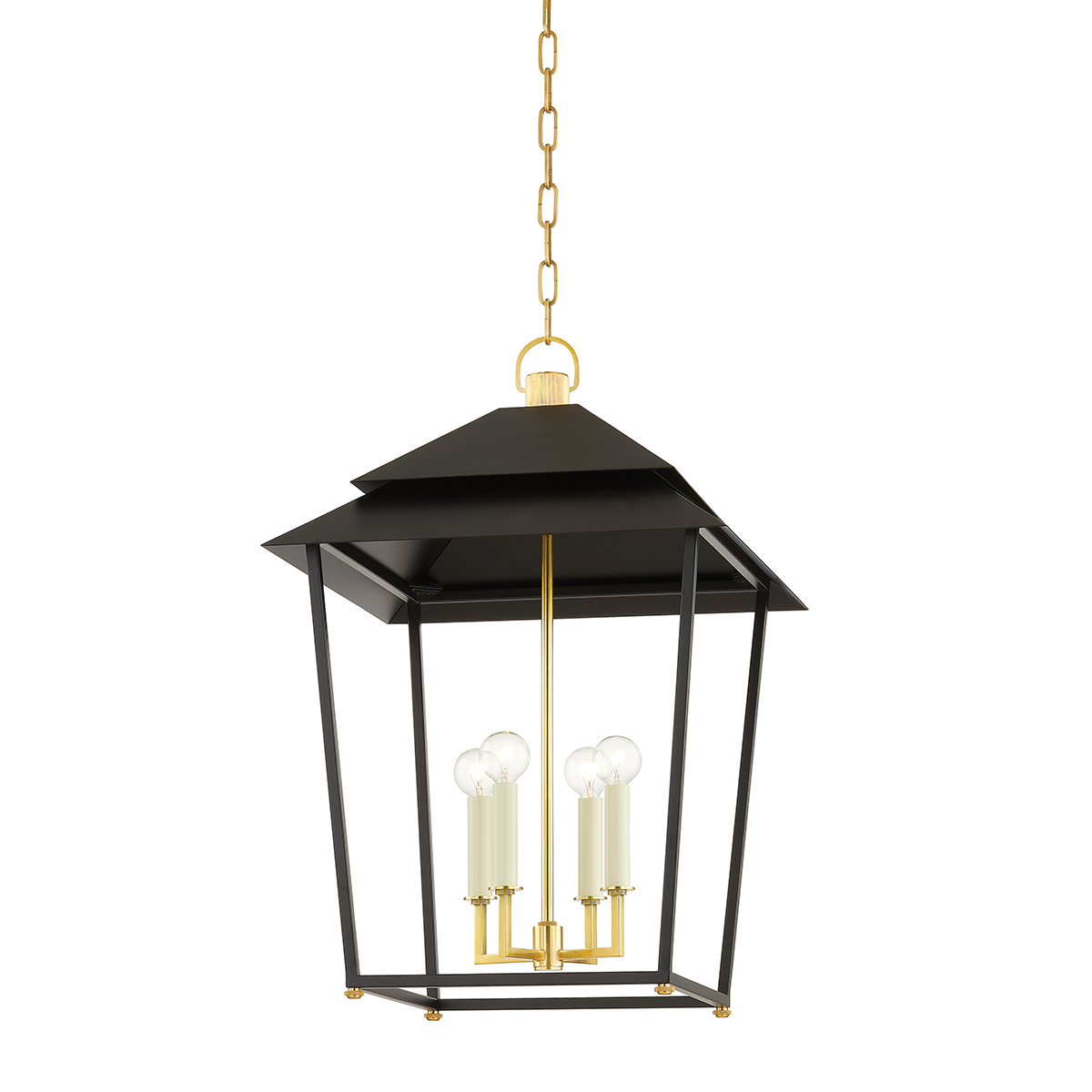 Hudson Valley Natick 18" 4-Light Lantern Aged Brass with Soft Black