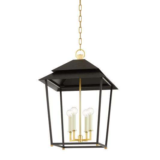 Hudson Valley Natick 18" 4-Light Lantern Aged Brass with Soft Black