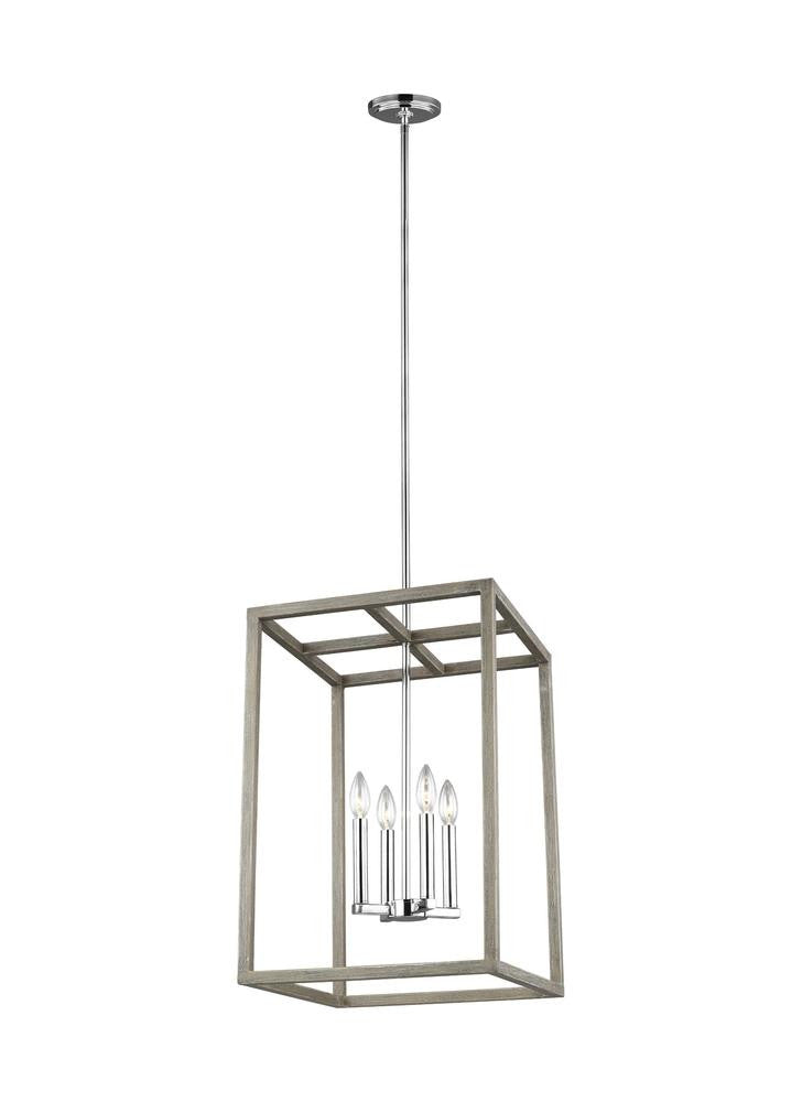 Generation Lighting Moffet Street Medium Four Light Hall / Foyer Washed Pine / Chrome