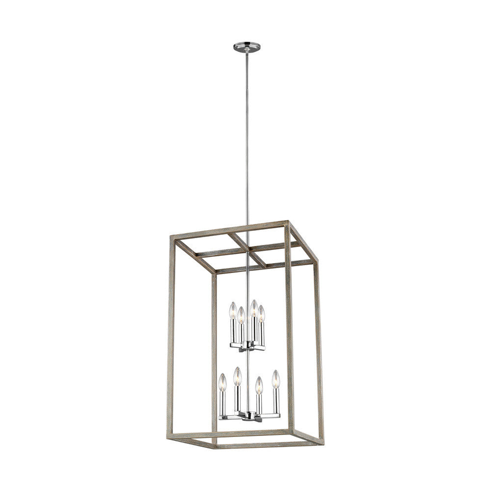Generation Lighting Moffet Street Large Eight Light Hall / Foyer Washed Pine / Chrome