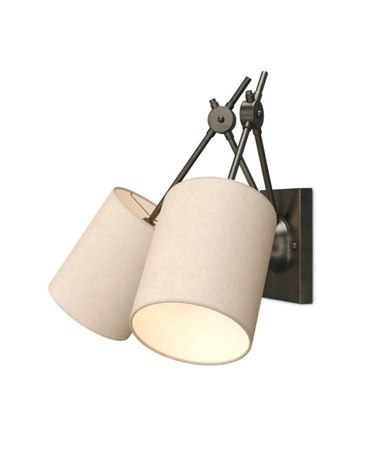 Compass Wall Sconce, 2-Light, Black Iron, 15"H, Currey and Company 5150