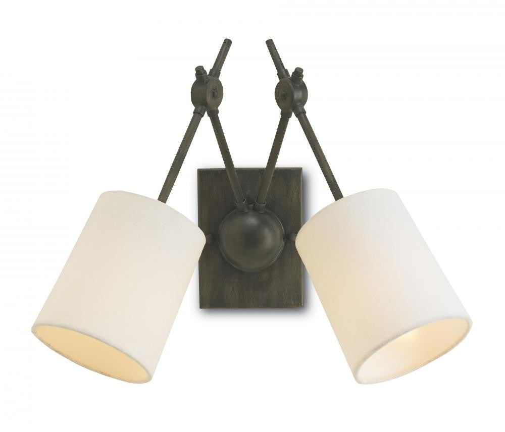 Compass Wall Sconce, 2-Light, Black Iron, 15"H, Currey and Company (5150 GA9X)