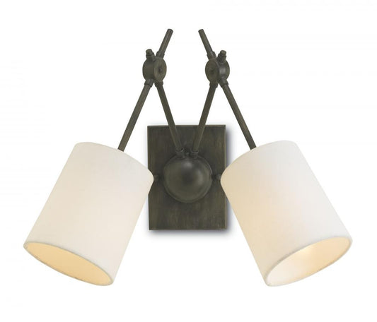 Compass Wall Sconce, 2-Light, Black Iron, 15"H, Currey and Company (5150 GA9X)