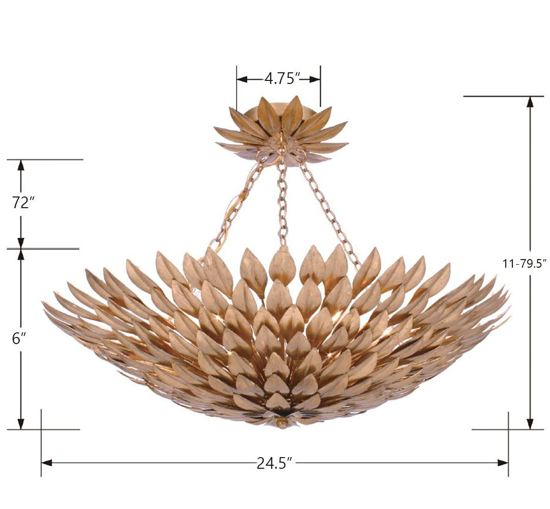 Broche Semi Flush Mount - Antique Gold 11"H