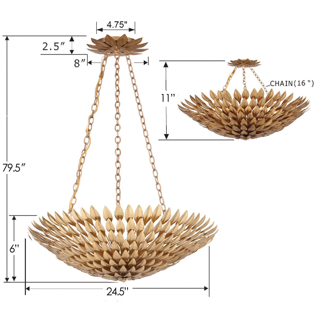 Broche Chandelier - Antique Gold 11"H