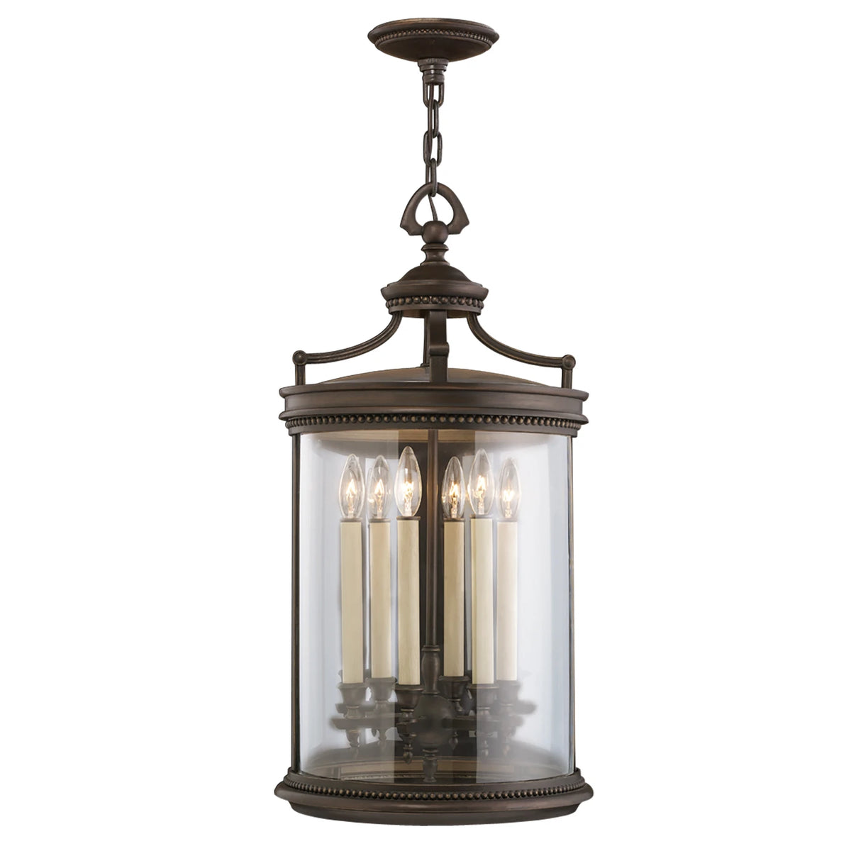 Louvre Outdoor Lantern, 6-Light, Bronze, Clear Hand-Blown Glass, 15"W