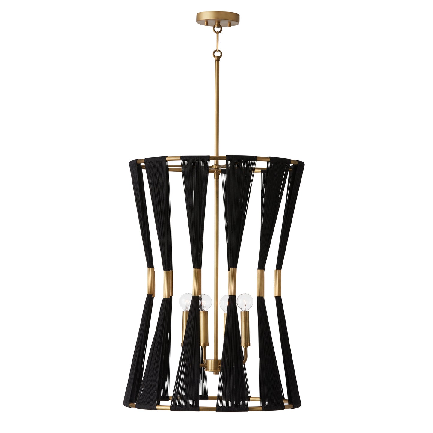 Capital Bianca 4-Light Pendant - Black Rope and Patinaed Brass