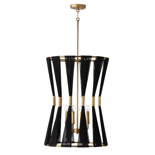 Capital Bianca 4-Light Pendant - Black Rope and Patinaed Brass