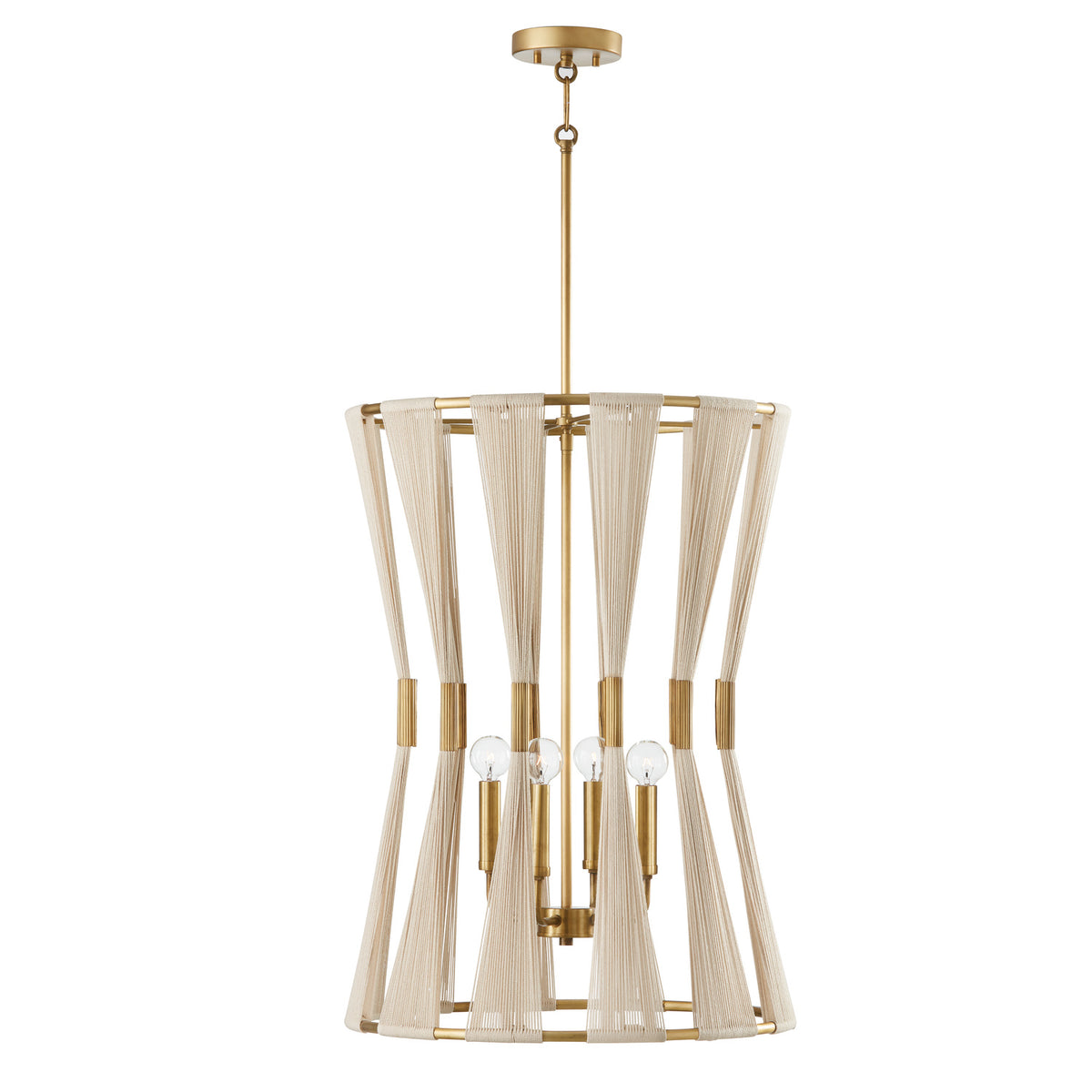Capital Bianca 4-Light Pendant - Bleached Natural Rope and Patinaed Brass
