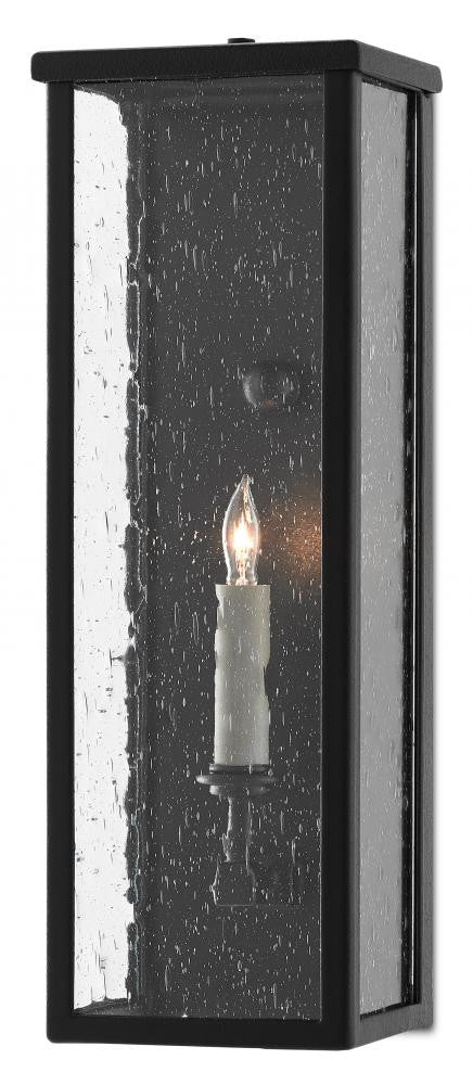 Currey and Company Tanzy Small Outdoor Wall Sconce Midnight Black, Clear Seeded
