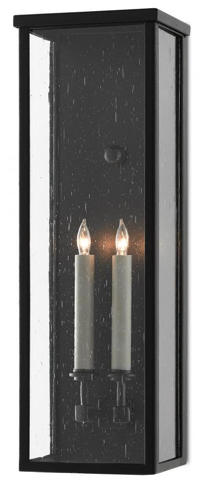 Currey and Company Tanzy Medium Outdoor Wall Sconce Midnight Black, Clear Seeded