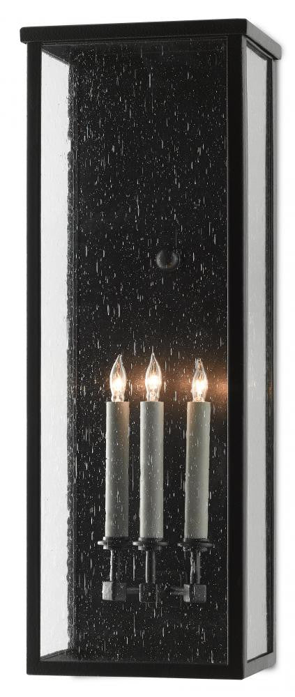 Currey and Company Tanzy Large Outdoor Wall Sconce Midnight Black, Clear Seeded