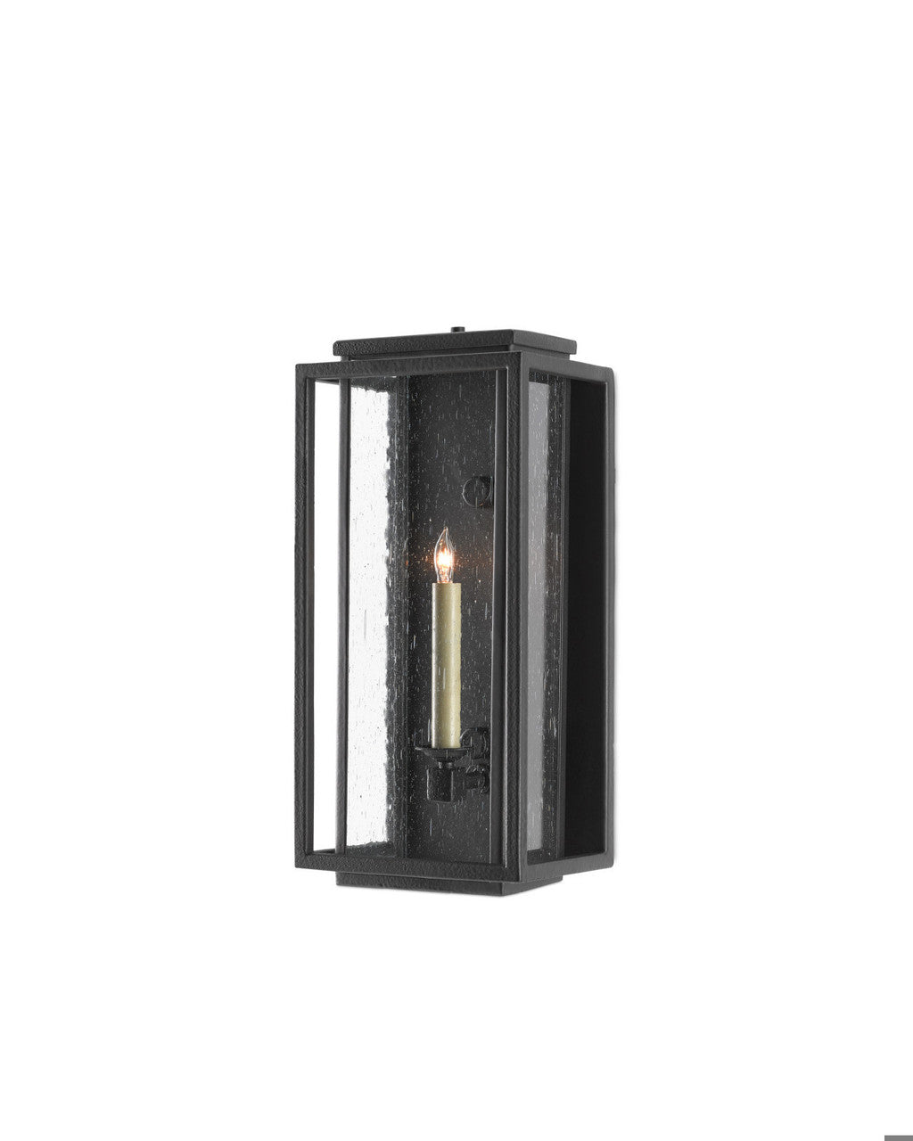 Currey and Company Wright Small Outdoor Wall Sconce Midnight Black, Clear Seeded