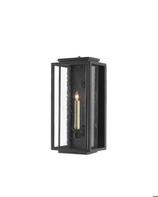 Currey and Company Wright Small Outdoor Wall Sconce Midnight Black, Clear Seeded