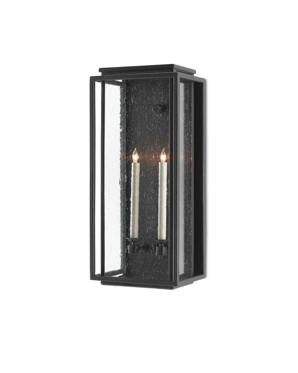 Currey and Company Wright Medium Outdoor Wall Sconce Midnight Black, Clear Seeded