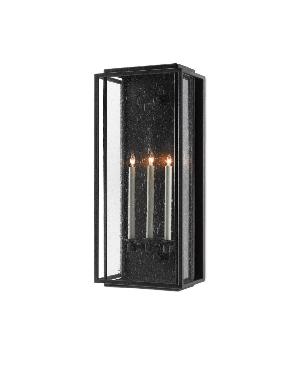 Currey and Company Wright Large Outdoor Wall Sconce Midnight Black, Clear Seeded