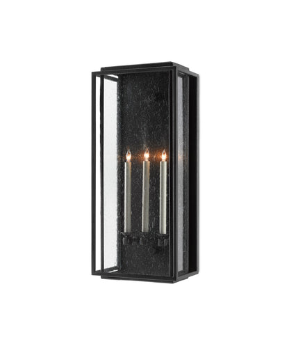 Currey and Company Wright Large Outdoor Wall Sconce Midnight Black, Clear Seeded