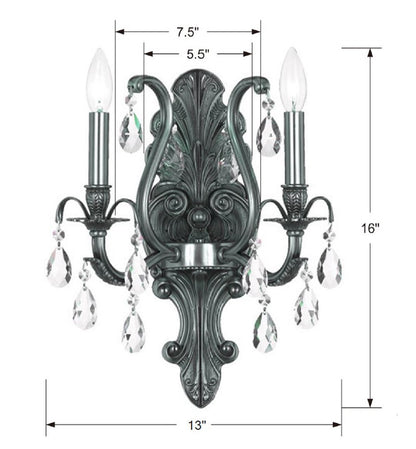 Crystorama Dawson 2 Light Sconce Pewter