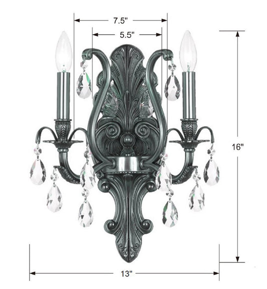 Crystorama Dawson 2 Light Sconce Pewter