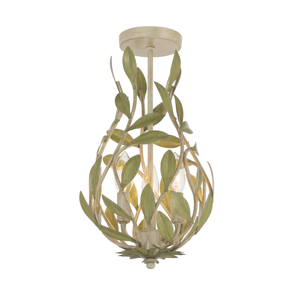 Crystorama Broche 9" 3-Light Mini Chandelier Champagne Green Tea Semi Flush Mount